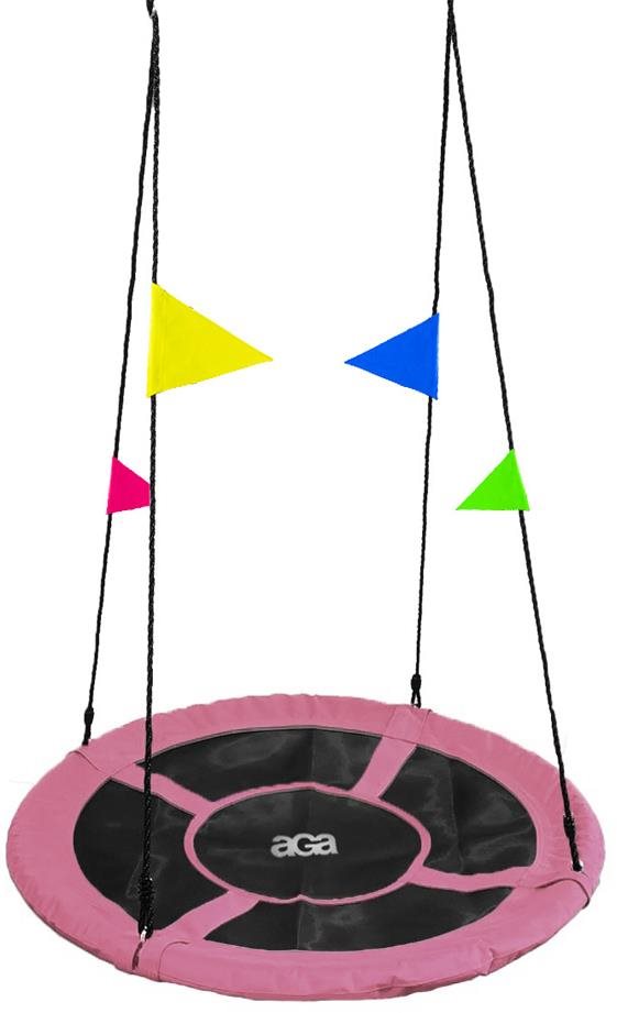 Aga Závěsný houpací kruh 90 cm růžový s vlajkami
