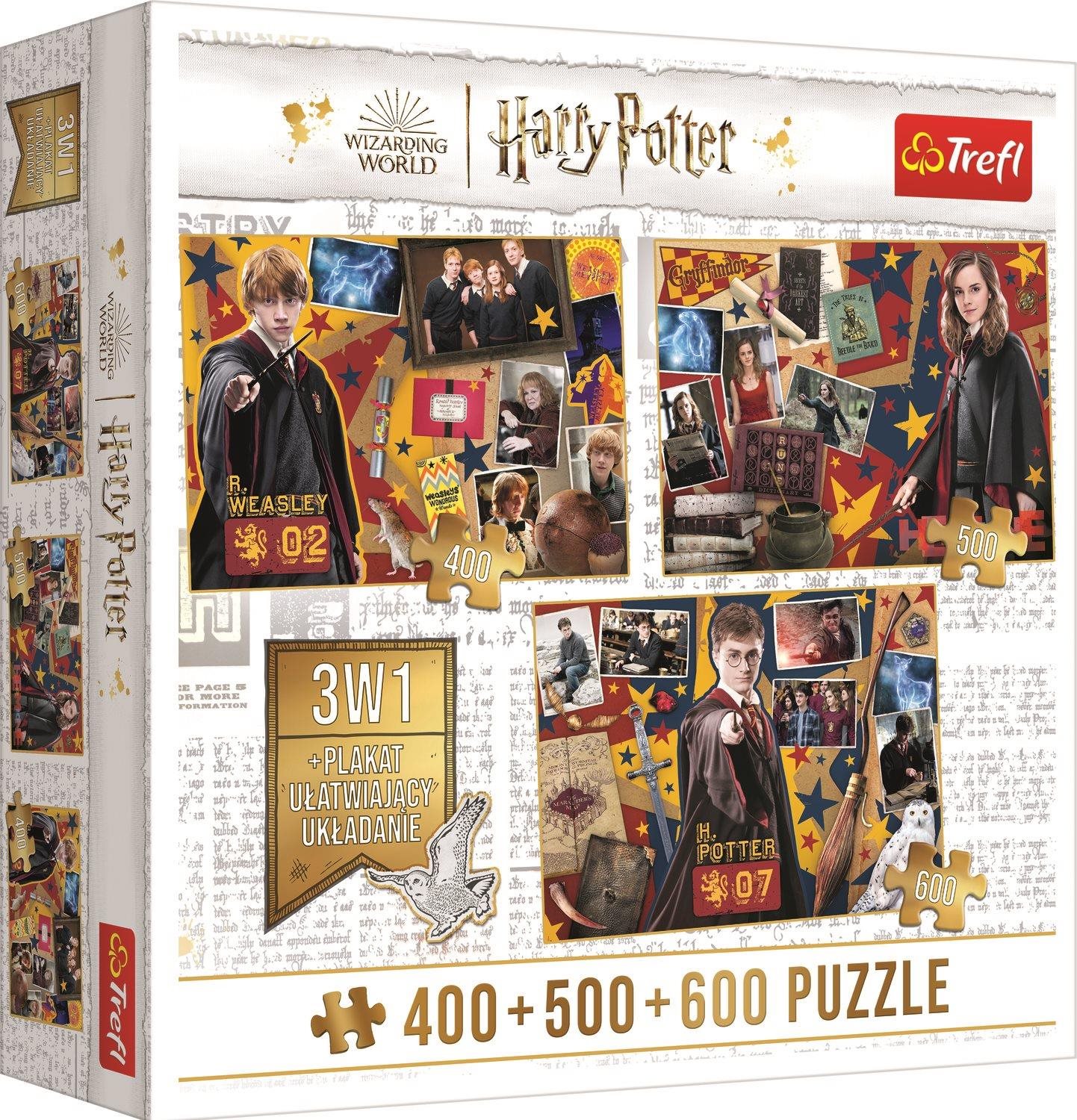 Trefl Puzzle Harry Potter Ron, Hermiona a Harry 400 + 500 + 600 dílků
