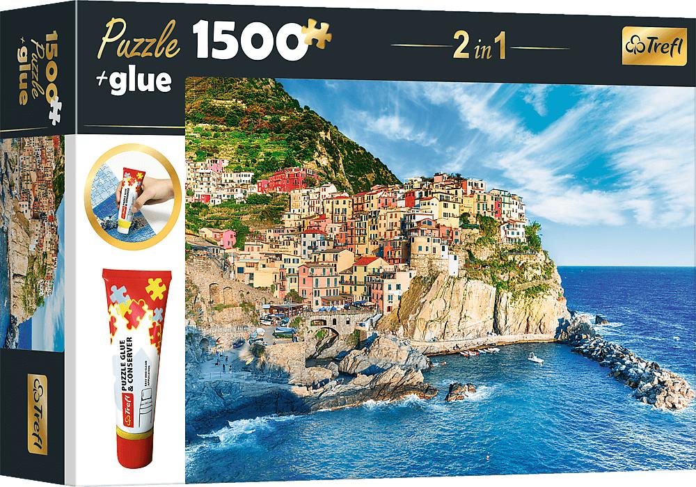 Trefl Sada 2v1 puzzle Manarola, Ligurie, Itálie 1 500 dílků s lepidlem