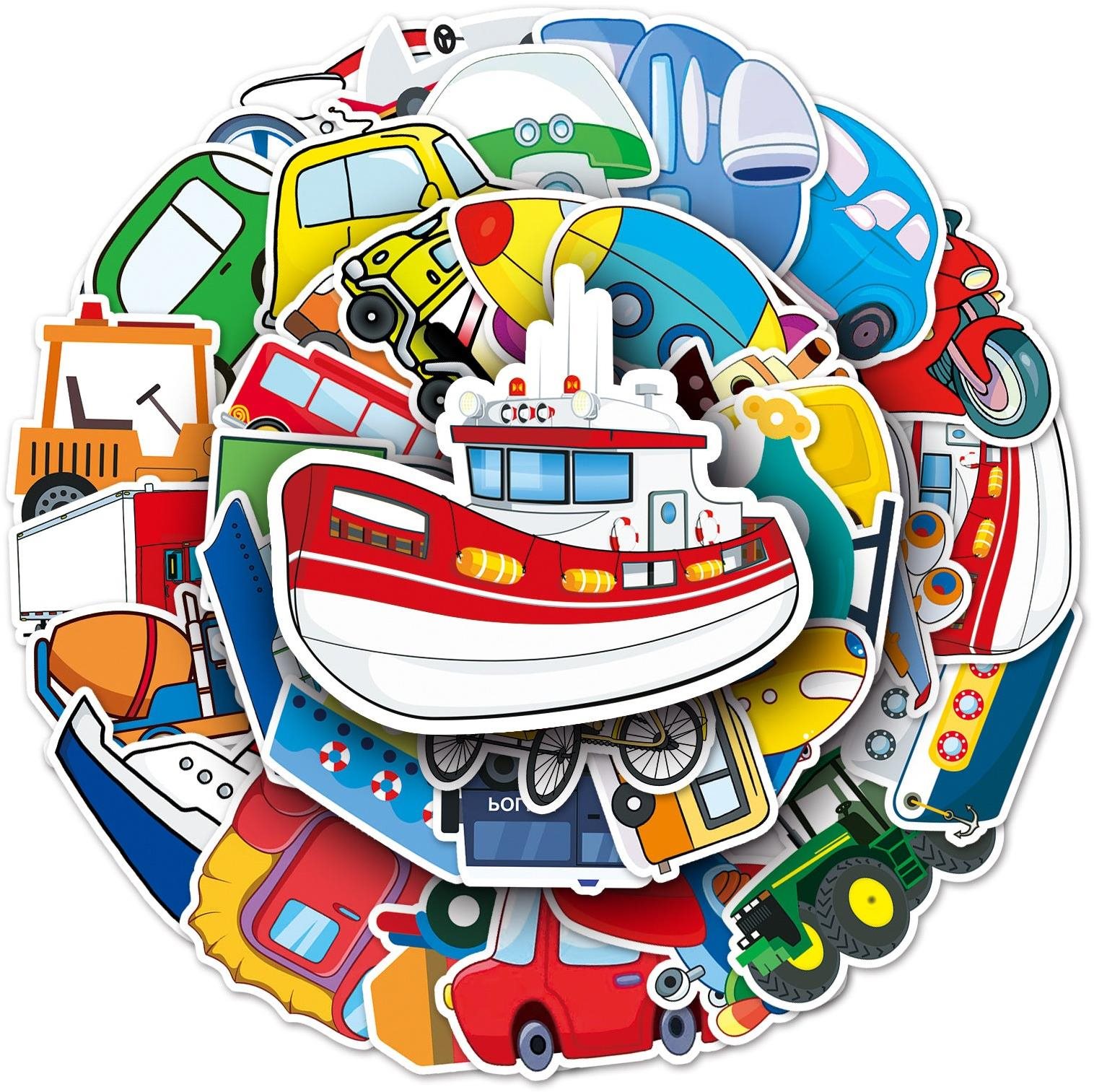 ANNAM Samolepky Auta Letadla Traktory Lodě 50 ks - odlišné samolepky