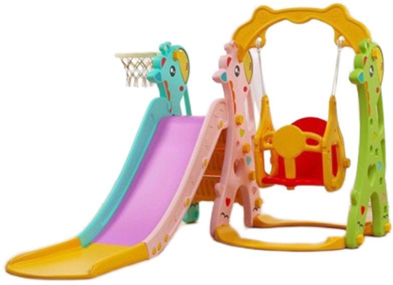 Emporio Plastová skluzavka Žirafa s houpačkou a barevným košíkem barevná, 150 × 135 × 120 cm