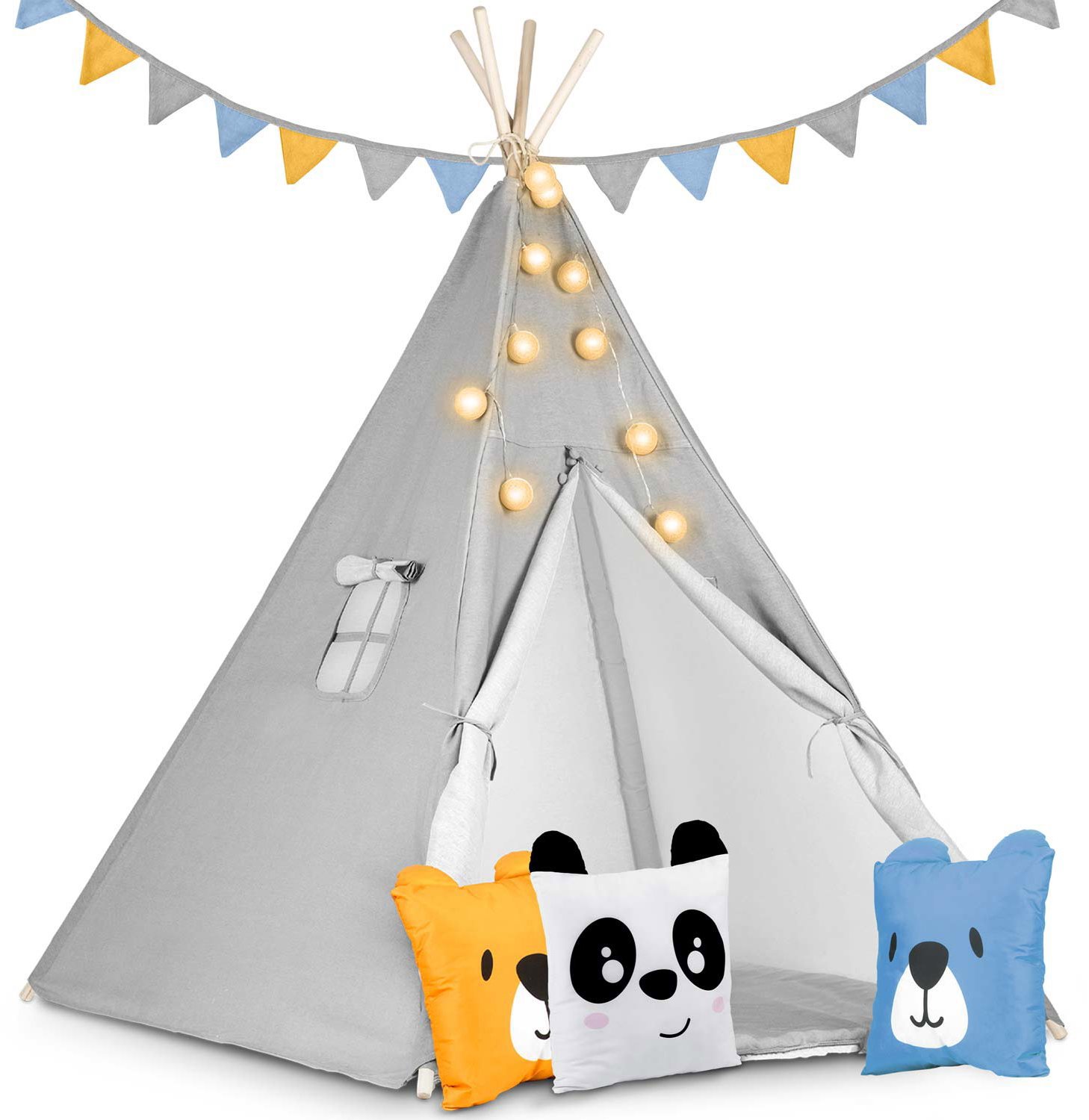 Nukido Dětský stan Tepee se světlem - šedý, 740030