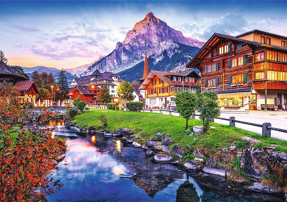 Trefl Puzzle Premium Plus Photo Odyssey: Alpské město ve Švýcarsku 1000 dílků