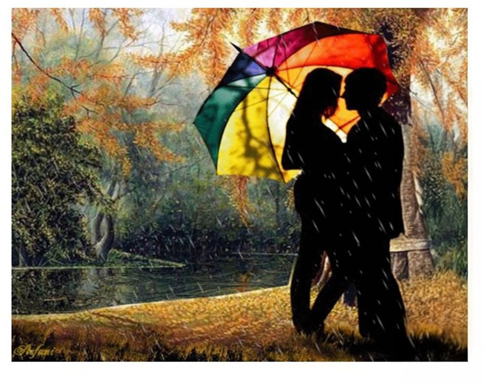 Vikpap Malování podle čísel, plátno 40 × 30 cm - Milenci v dešti