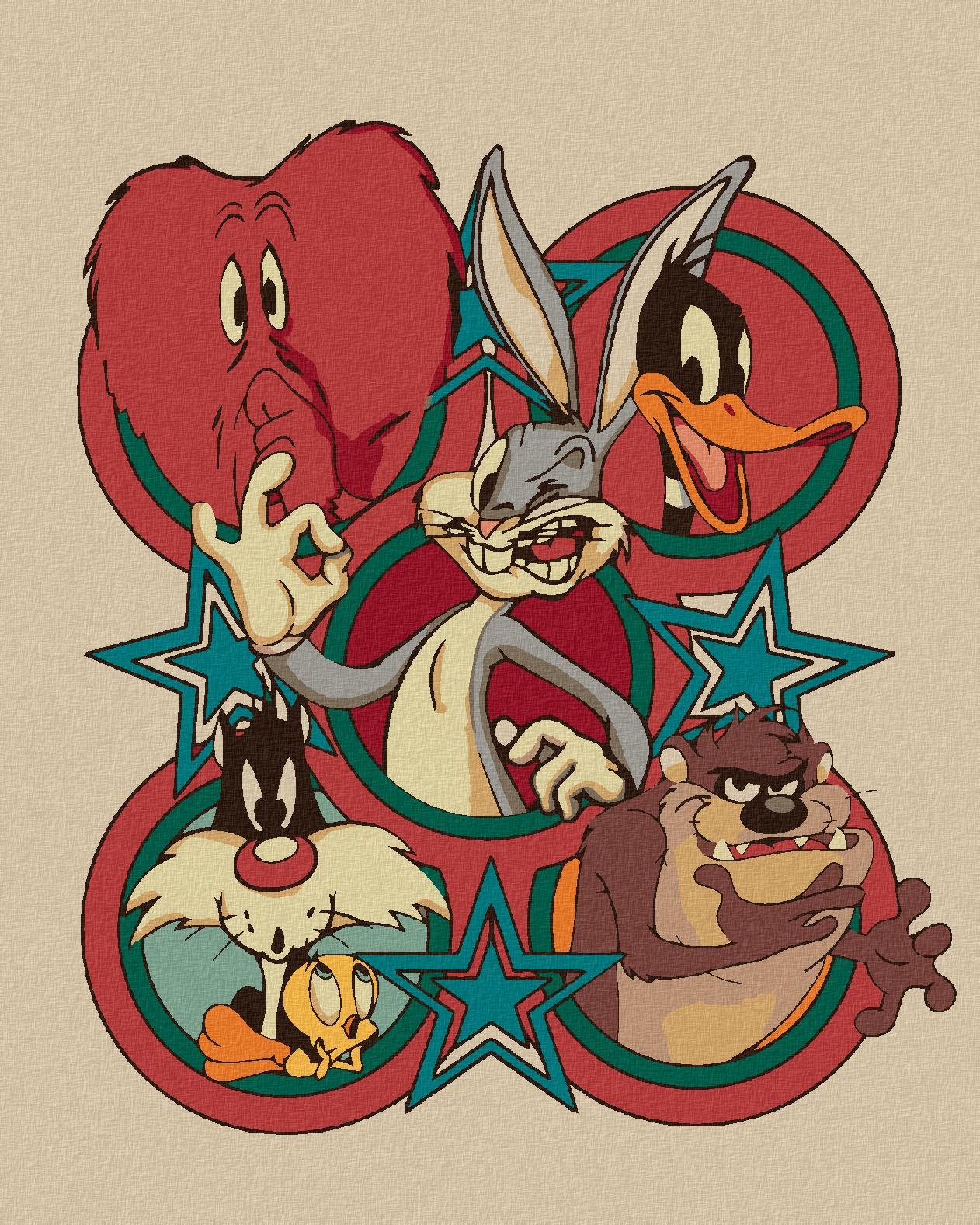 Zuty - Looney tunes retro plakát II, 40×50 cm, bez rámu a bez vypnutí plátna