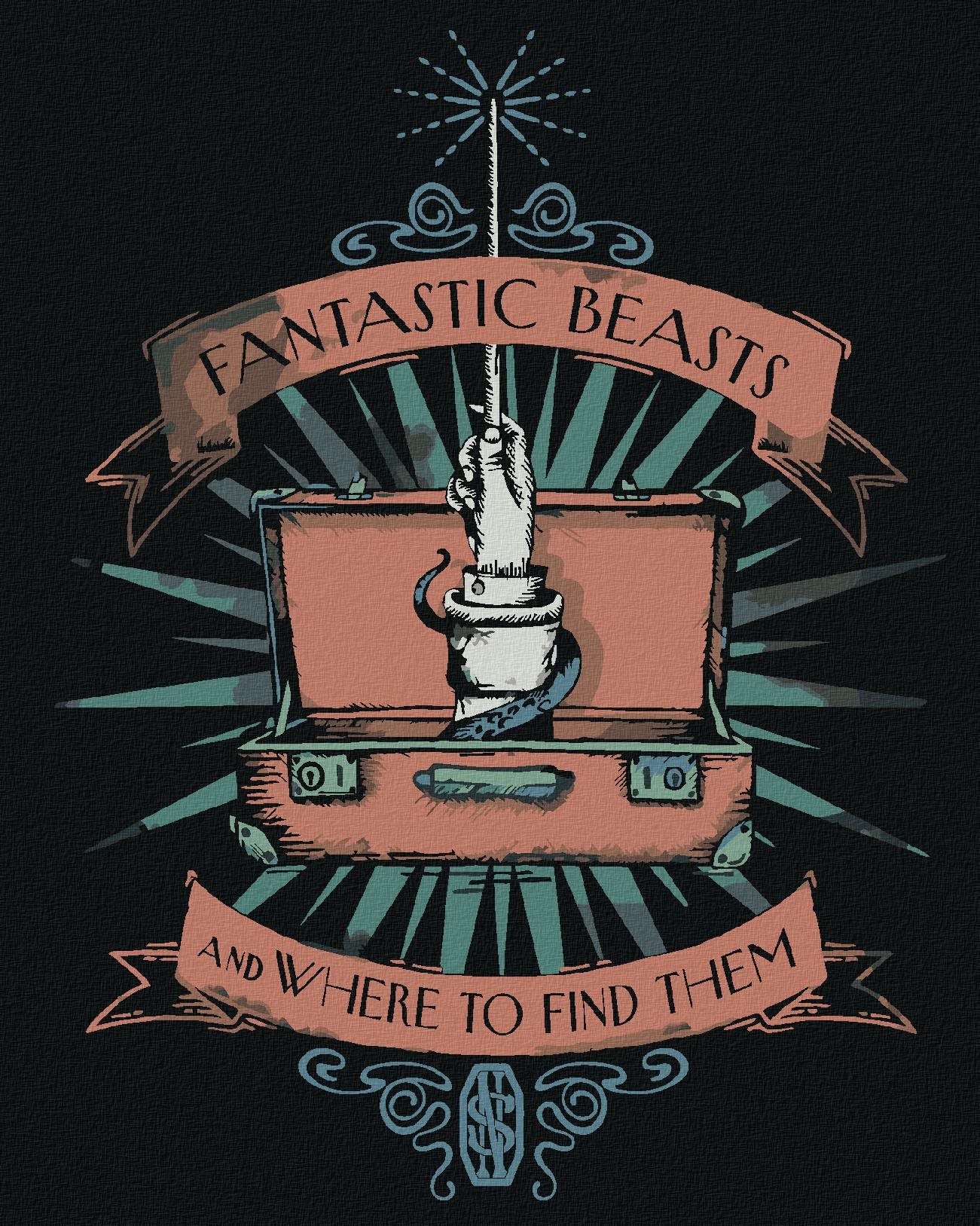 Zuty - Plakát ruka s hůlkou v scamanderově kufru (fantastická zvířata), 40×50 cm, bez rámu a bez vyp