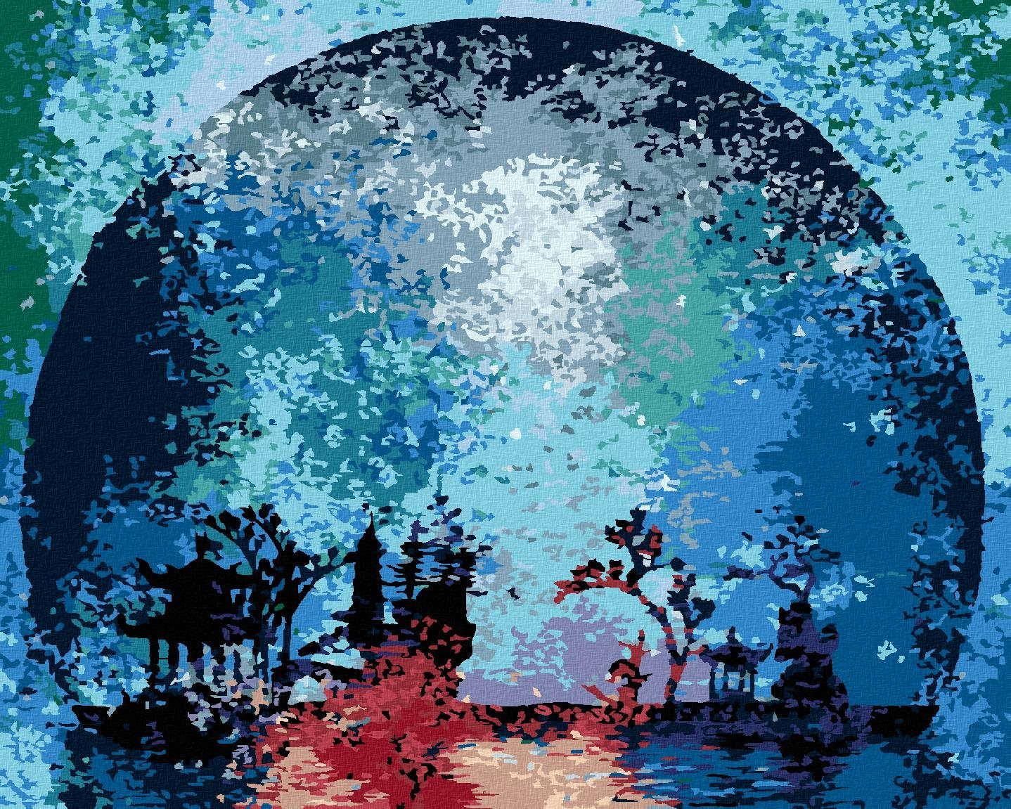 Barevná silueta měsíce, 40×50 cm, vypnuté plátno na rám