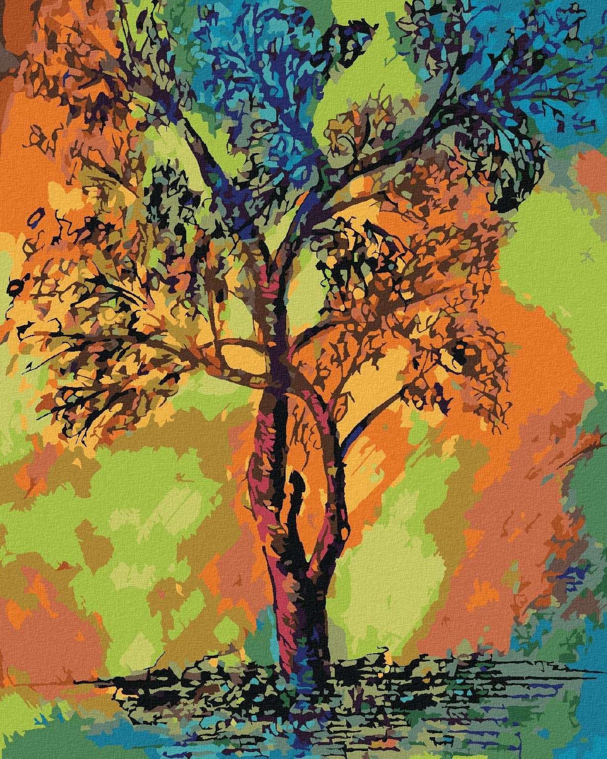 Barevný strom, 40×50 cm, vypnuté plátno na rám