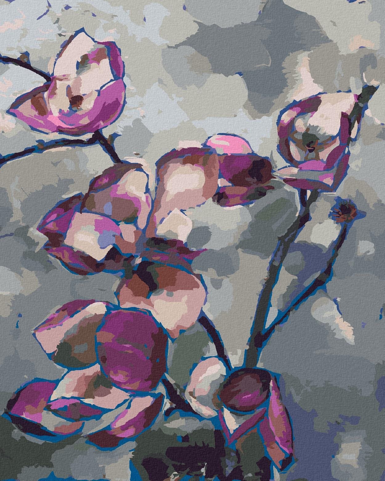 Fialové magnólie, 40×50 cm, vypnuté plátno na rám