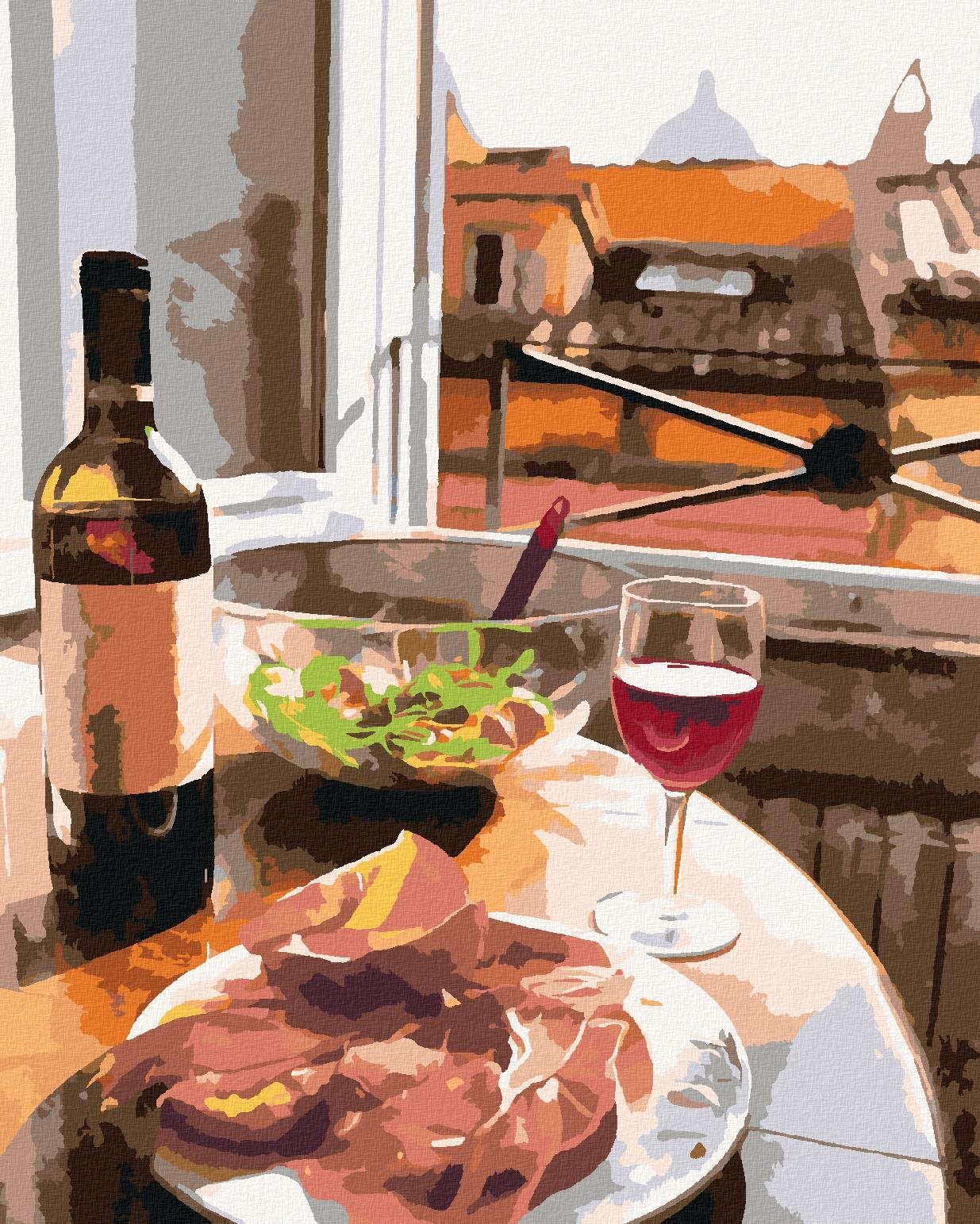 Italská večeře u okna, 80×100 cm, vypnuté plátno na rám