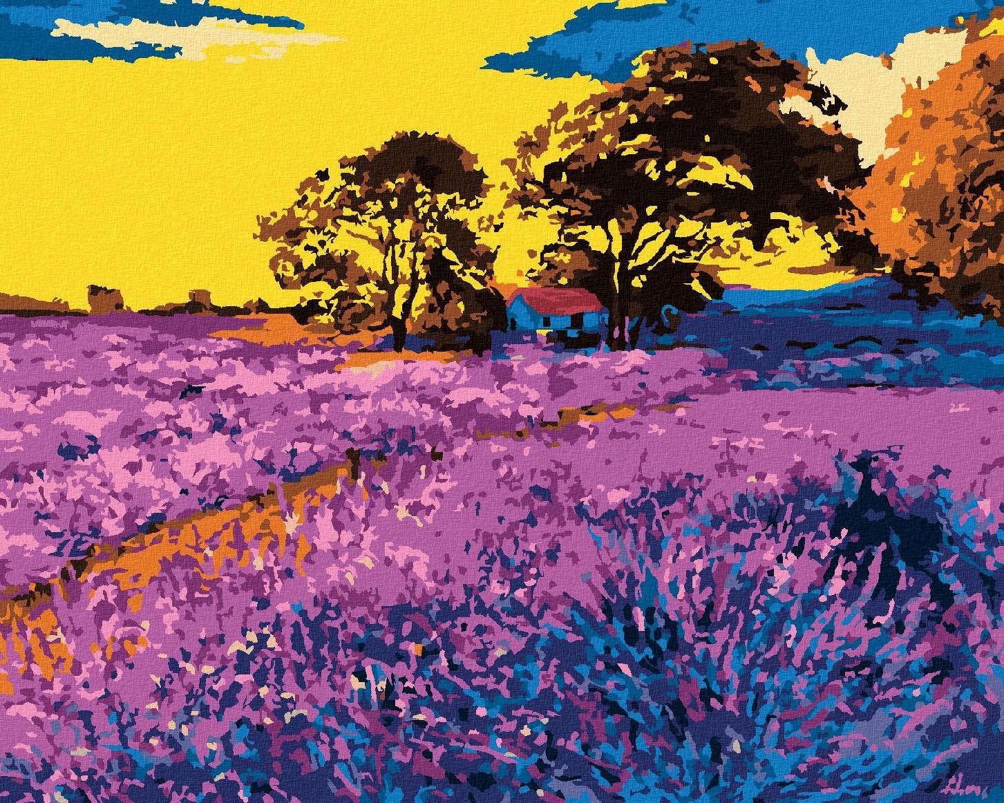 Levandulové pole se stromy, 40×50 cm, vypnuté plátno na rám