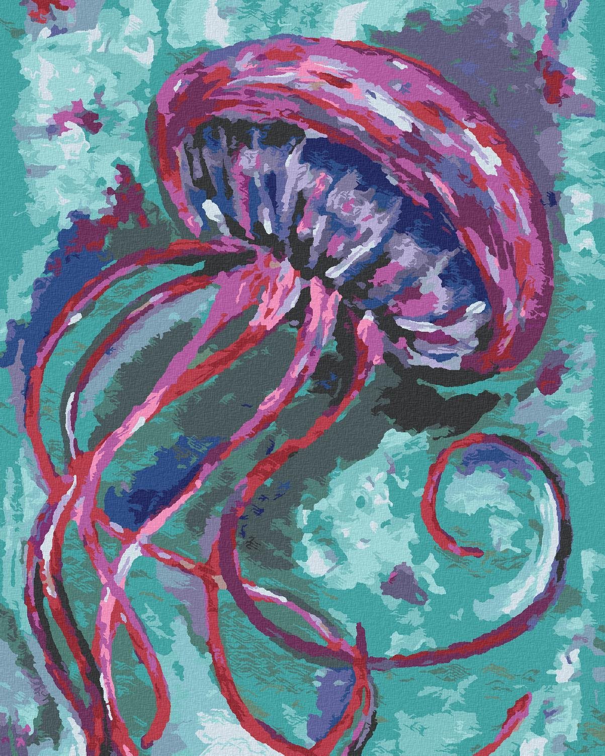 Medúza na zeleném pozadí, 40×50 cm, bez rámu a bez vypnutí plátna