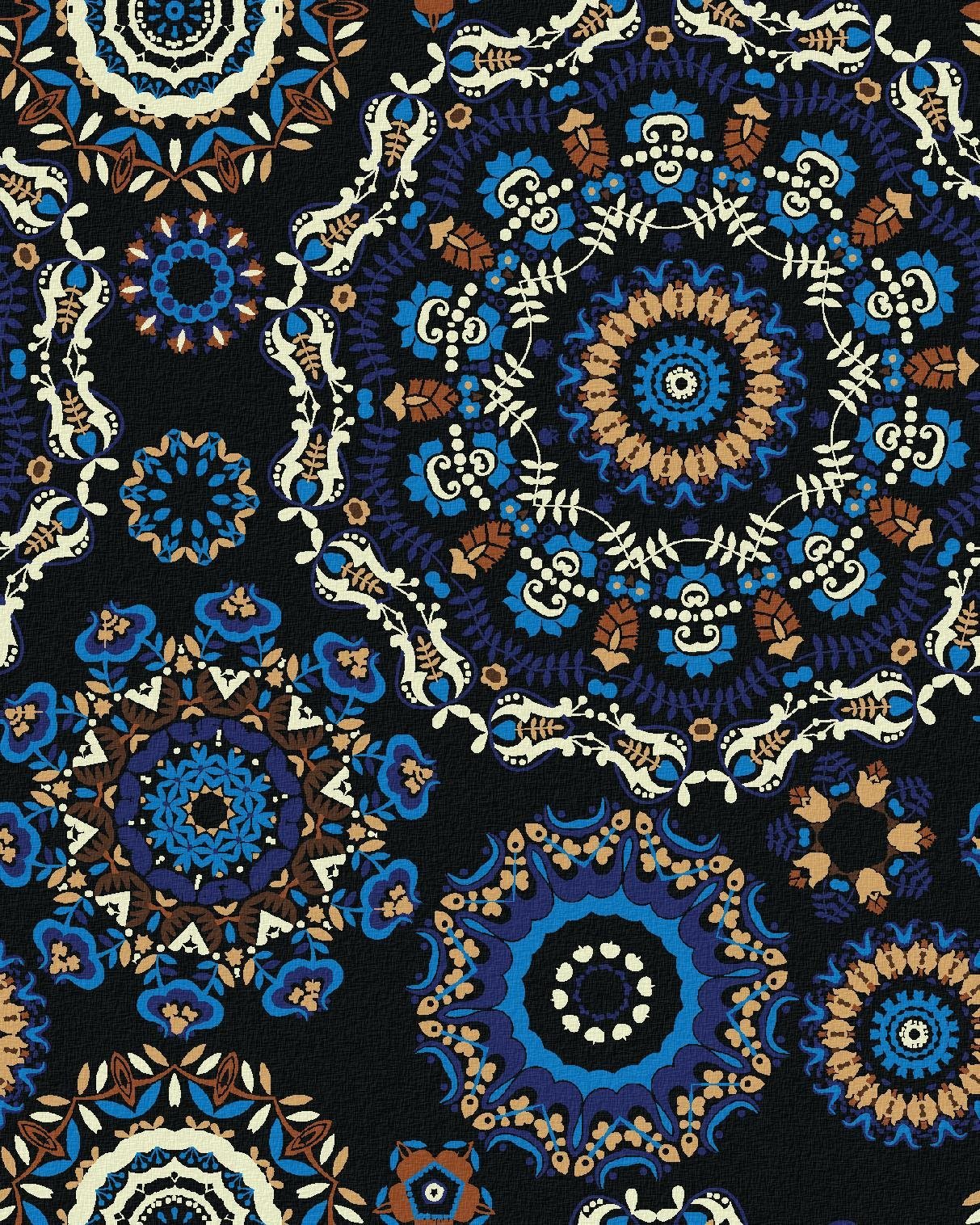 Modré mandaly, 40×50 cm, vypnuté plátno na rám