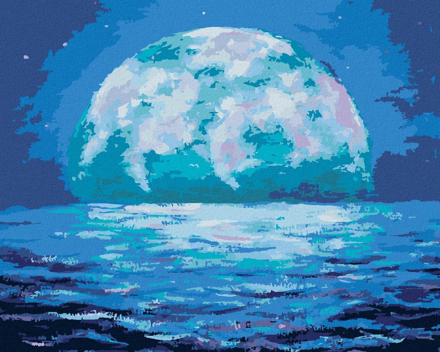 Modrý úsvit měsíce, 40×50 cm, vypnuté plátno na rám