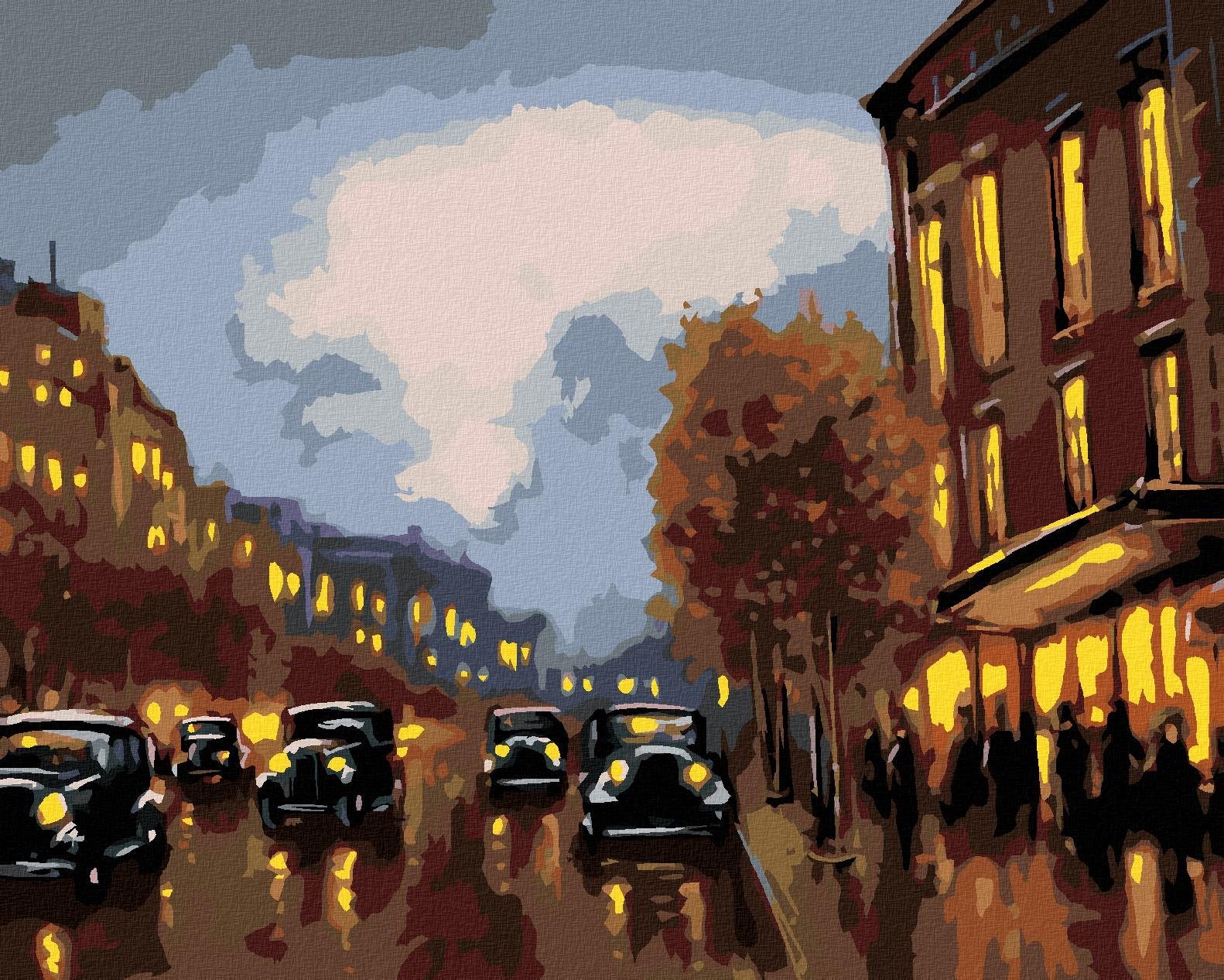 Noční projížďka s auty, 40×50 cm, vypnuté plátno na rám