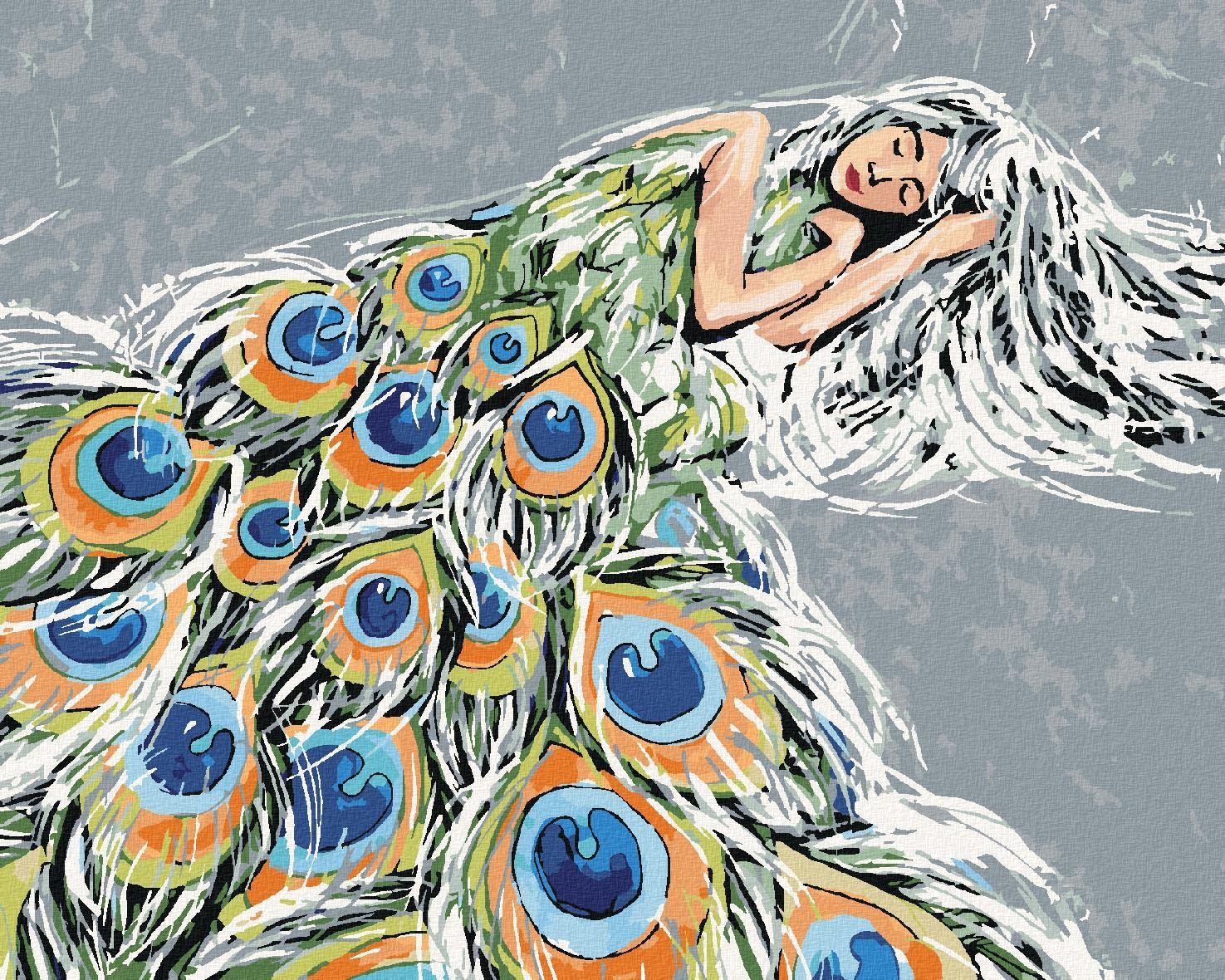 Paví žena, 40×50 cm, vypnuté plátno na rám