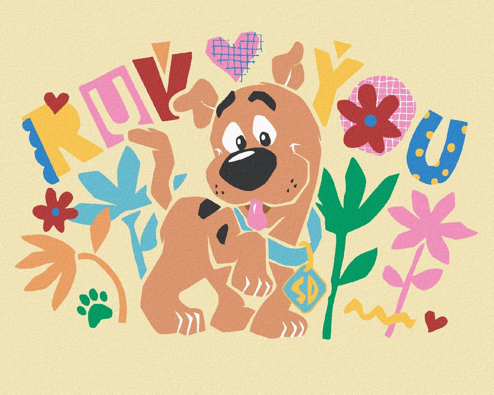 Plakát Scooby a květiny (Scooby Doo), 40×50 cm, vypnuté plátno na rám