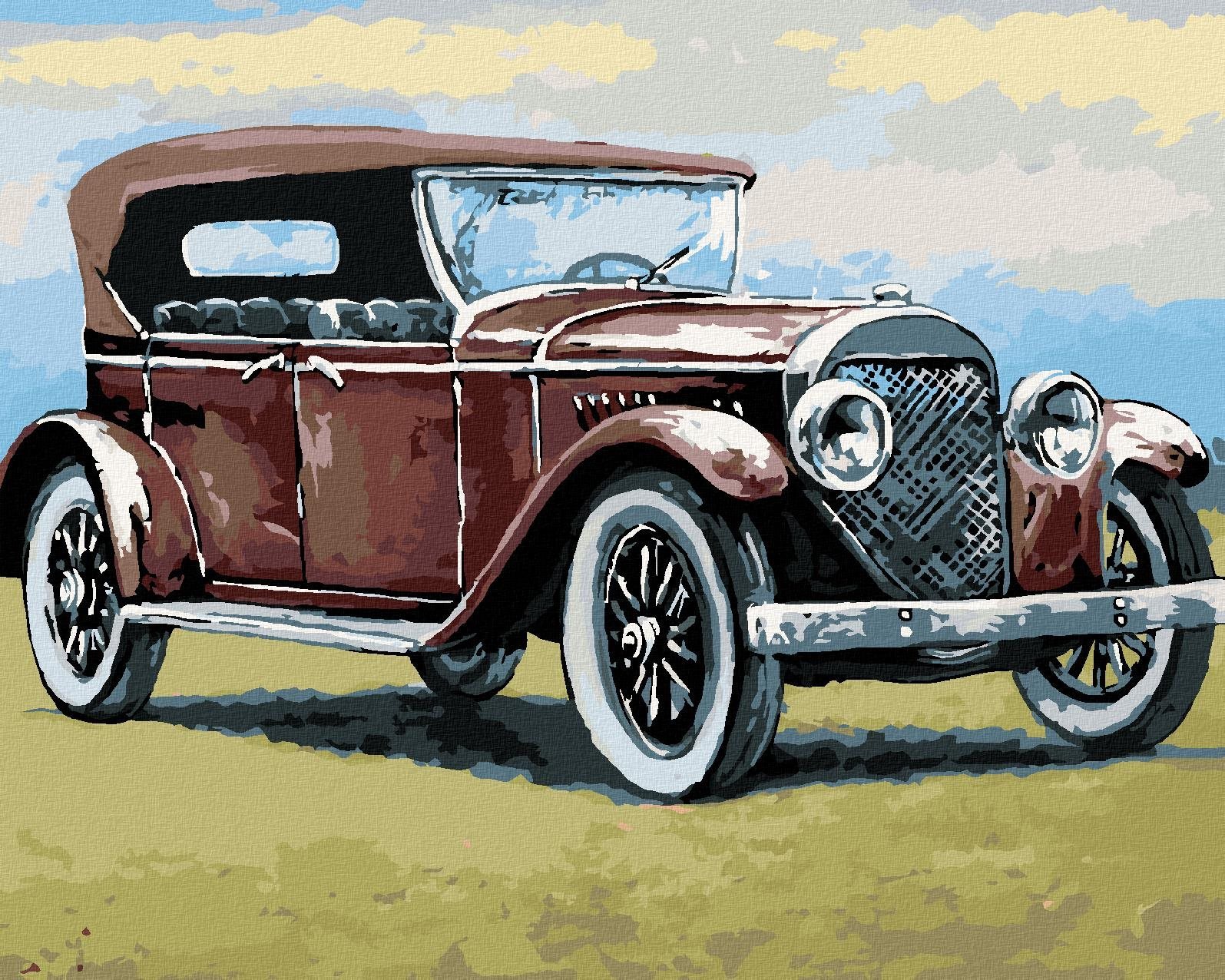 Retro auto, 40×50 cm, vypnuté plátno na rám
