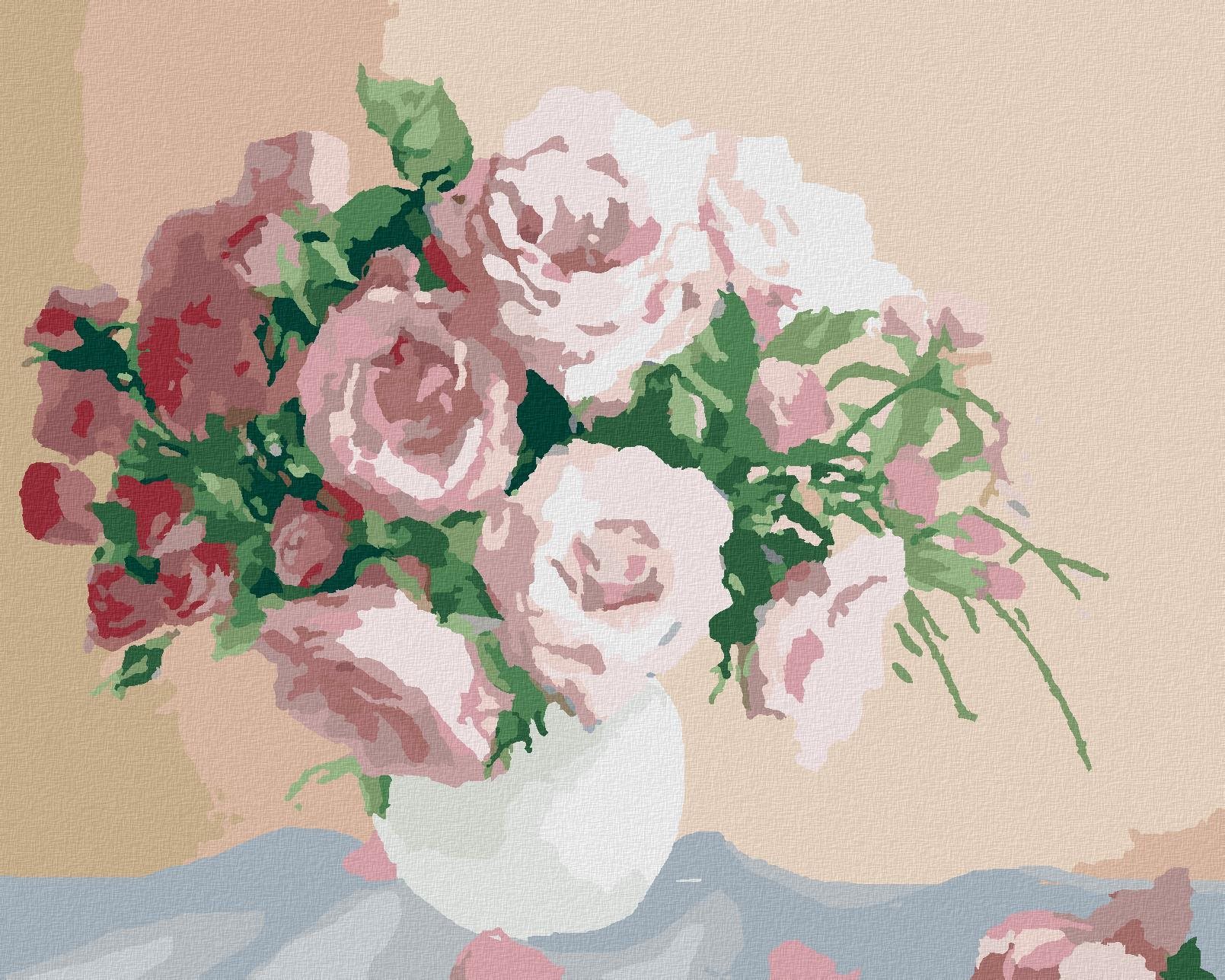 Růže na růžovém pozadí, 40×50 cm, vypnuté plátno na rám
