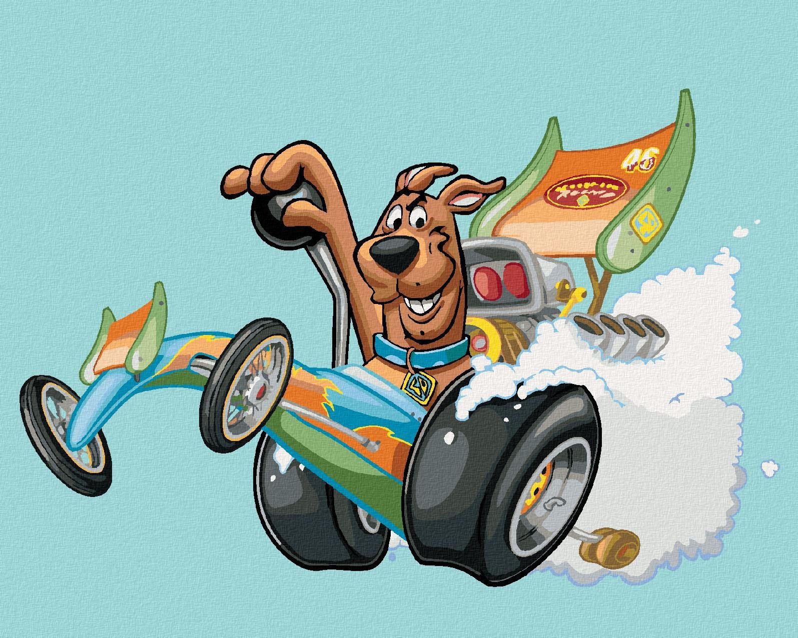 Scooby a motokára (Scooby Doo), 40×50 cm, bez rámu a bez vypnutí plátna