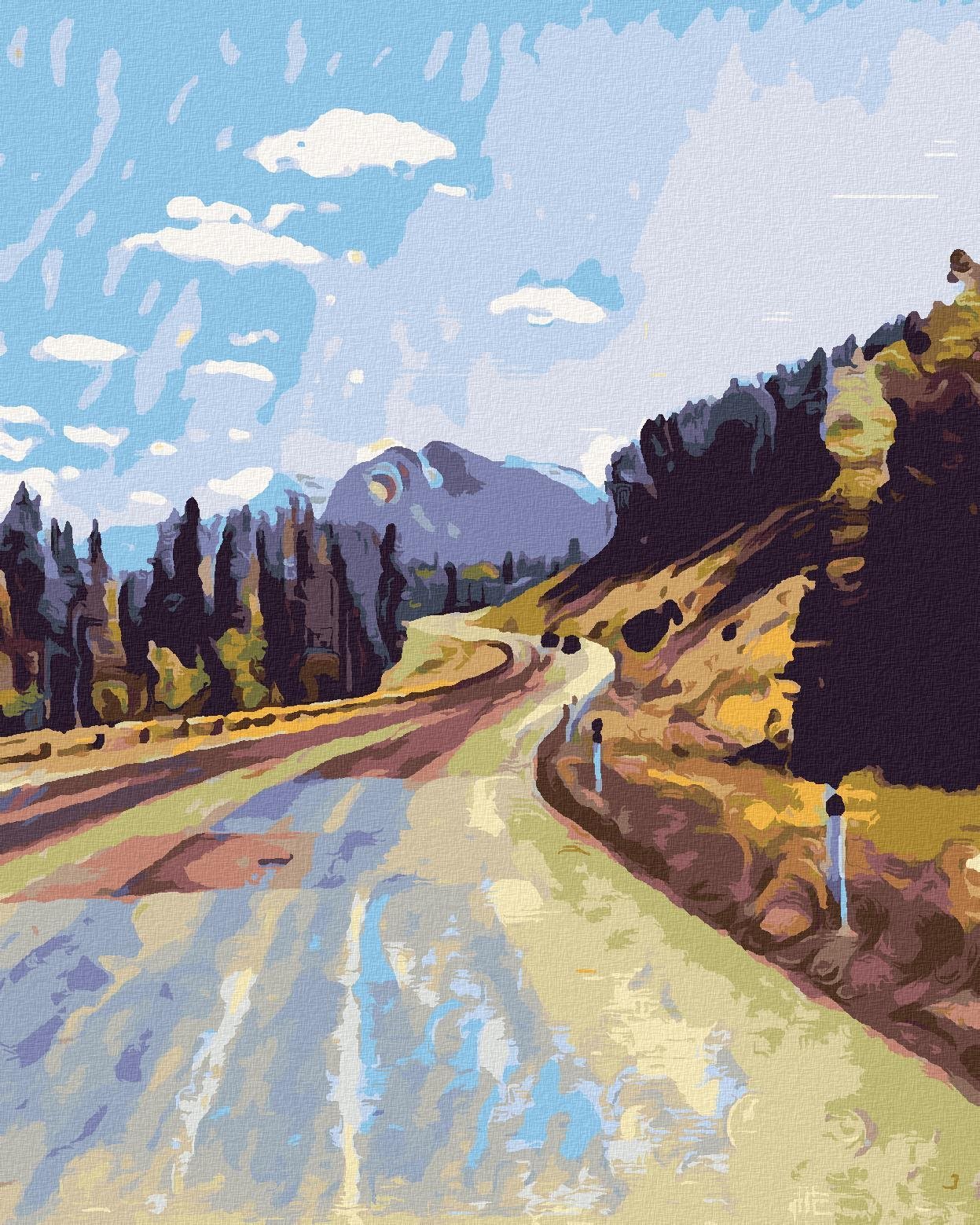 Silnice mezi lesy, 40×50 cm, vypnuté plátno na rám