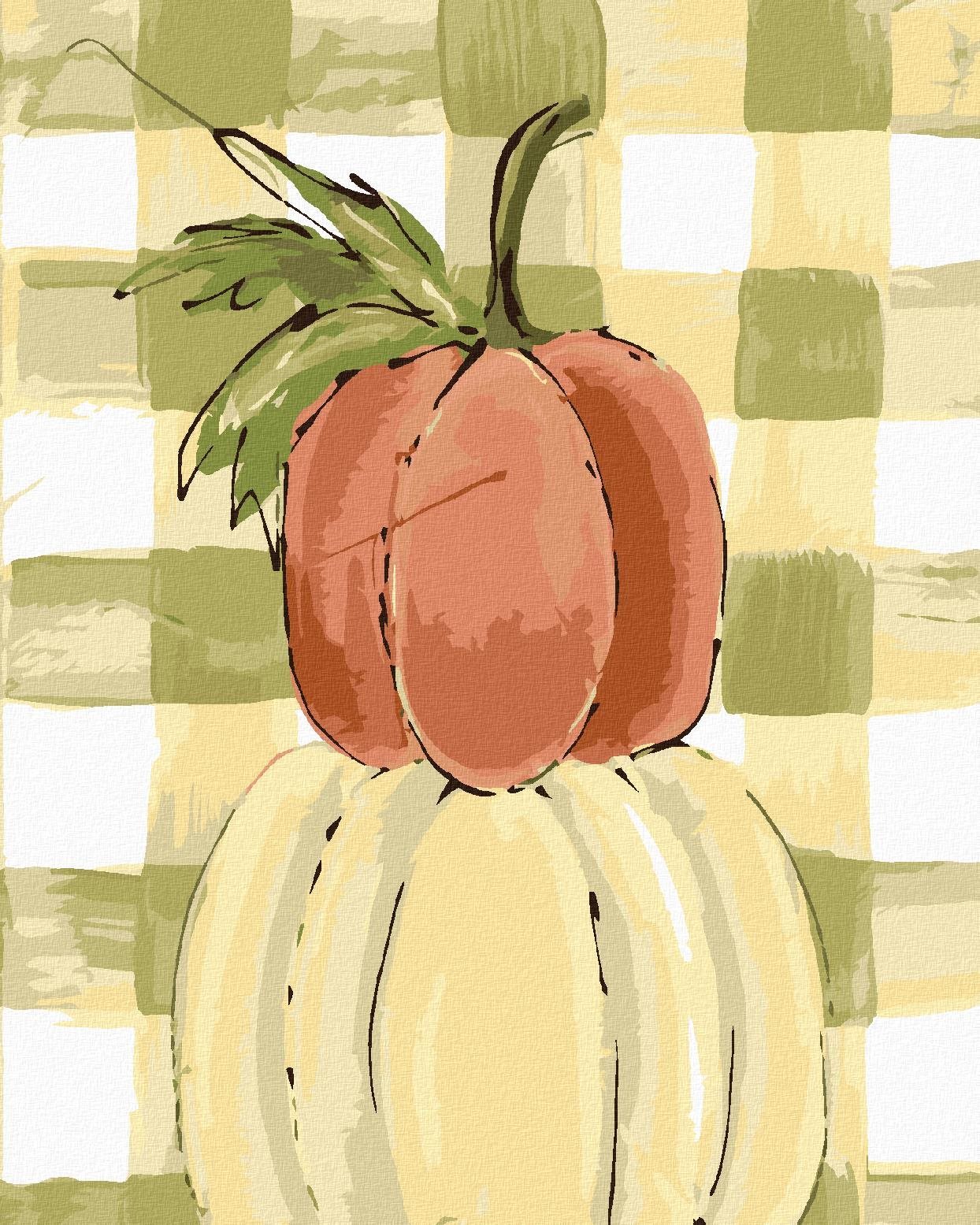 Tři dýně Gingham (Haley Bush), 40×50 cm, vypnuté plátno na rám