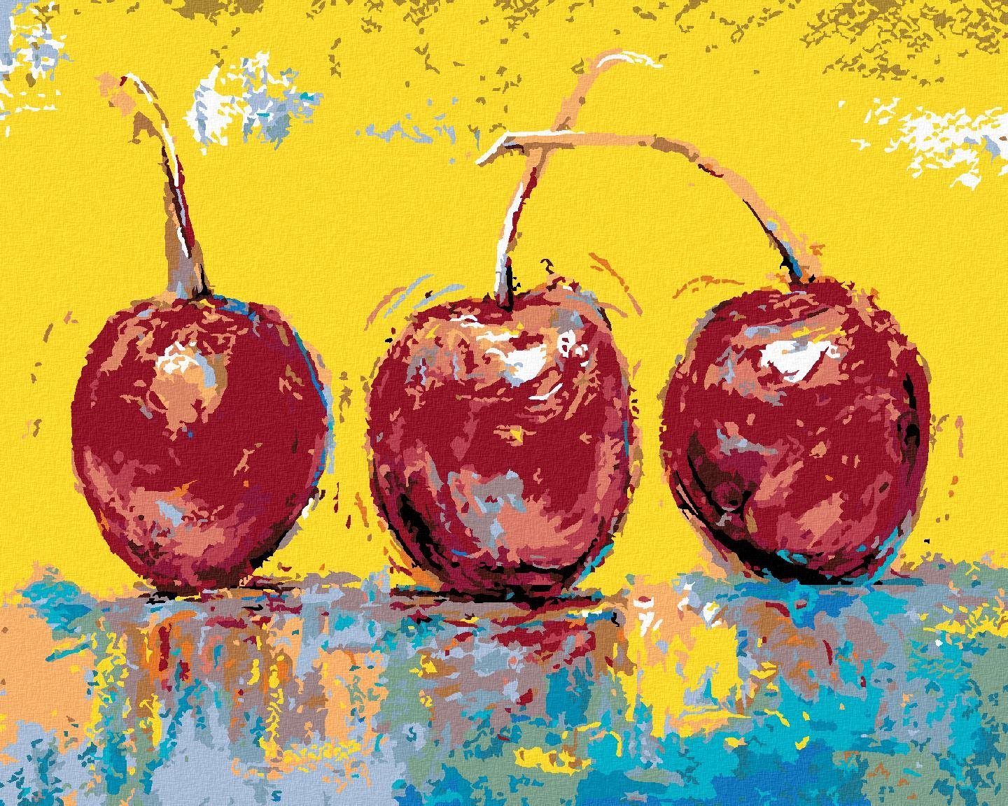 Tři třešně, 40×50 cm, vypnuté plátno na rám