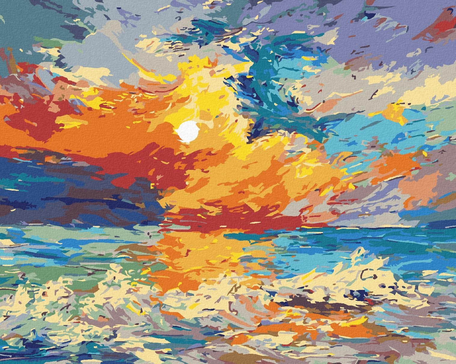 Vícebarevný západ slunce, 40×50 cm, vypnuté plátno na rám