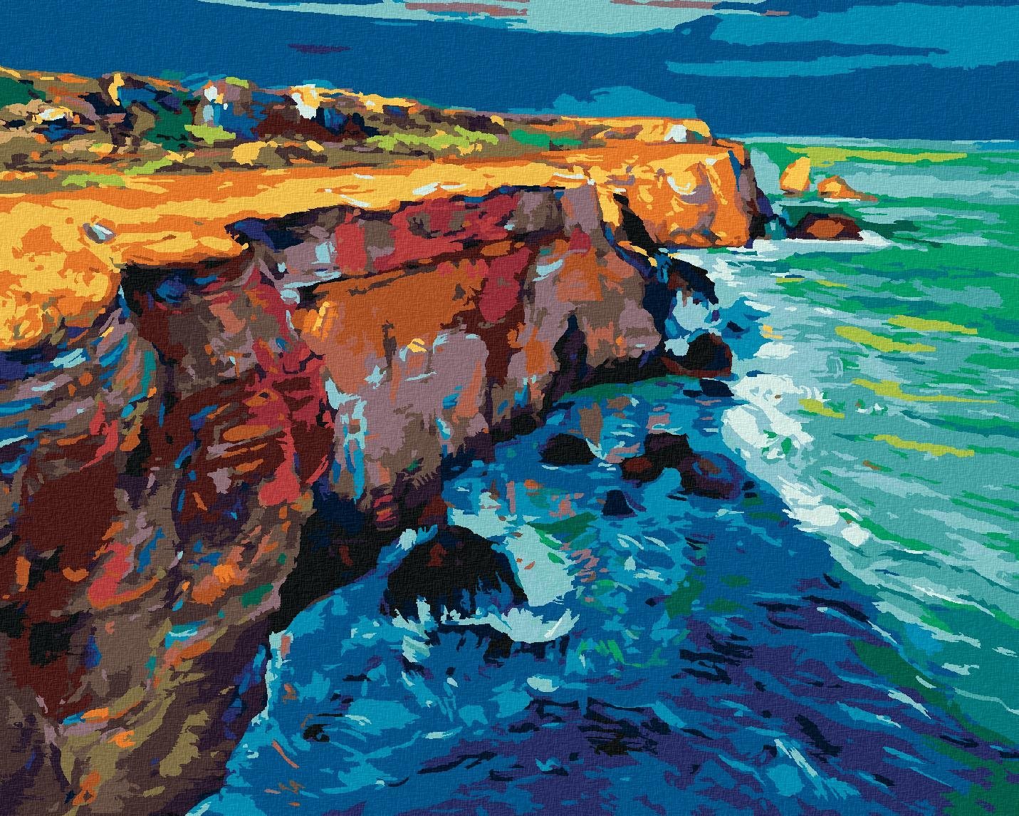 Vlny narážející do skal, 80×100 cm, vypnuté plátno na rám