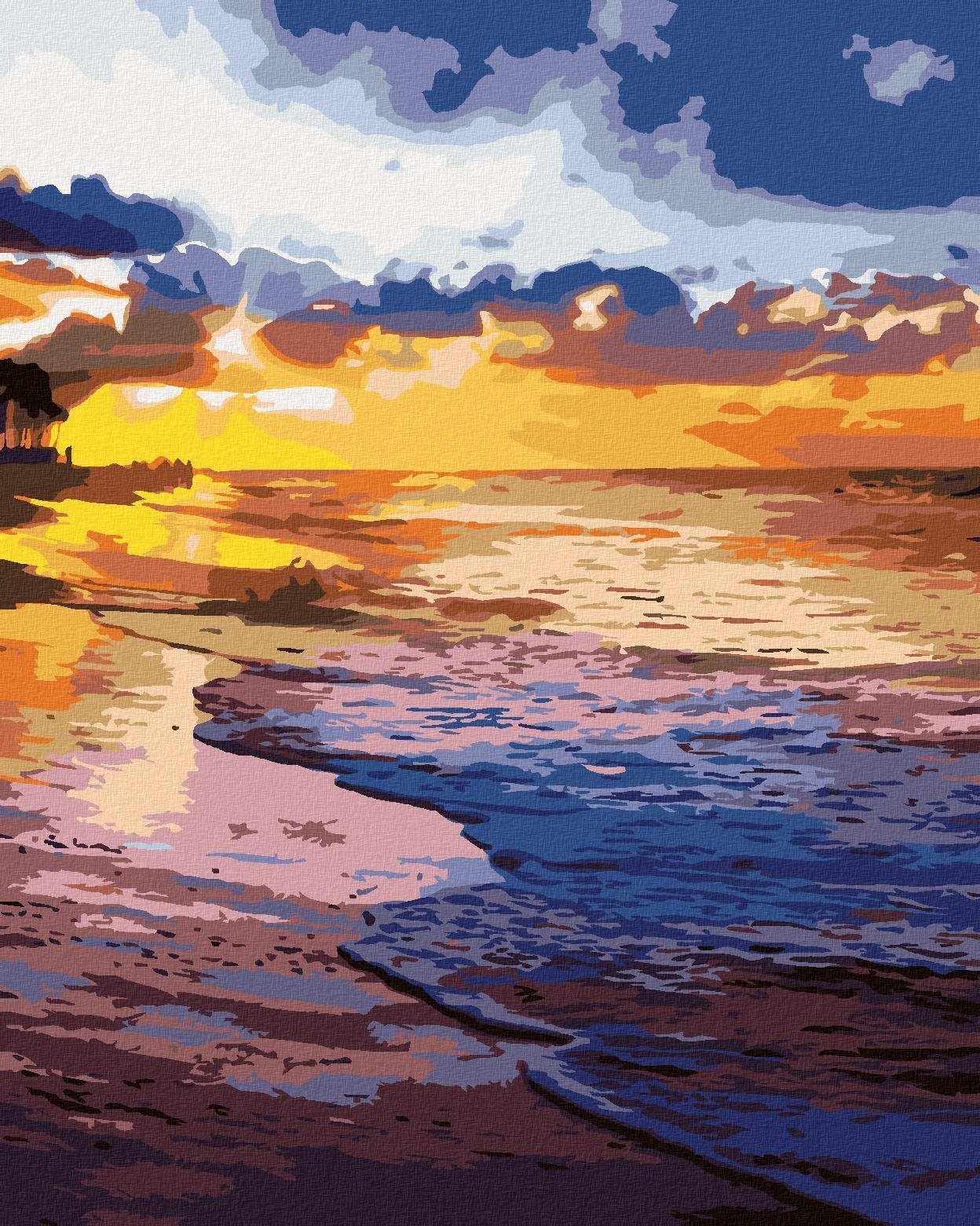 Západ slunce na břehu pláže, 40×50 cm, vypnuté plátno na rám