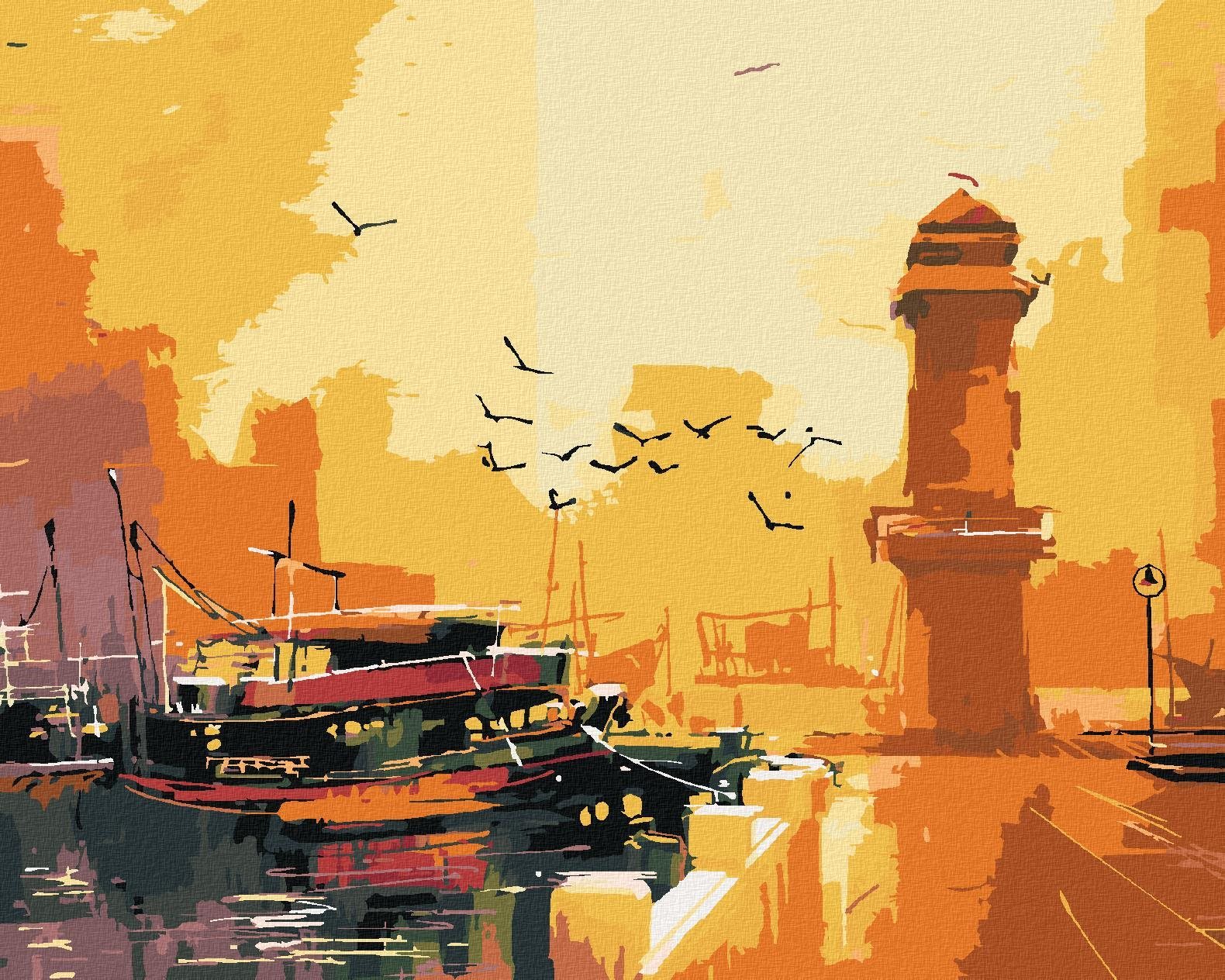 Západ slunce nad majákem II, 40×50 cm, vypnuté plátno na rám