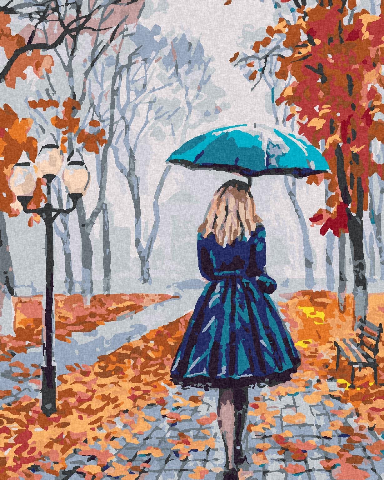 Žena s deštníkem v parku, 40×50 cm, vypnuté plátno na rám