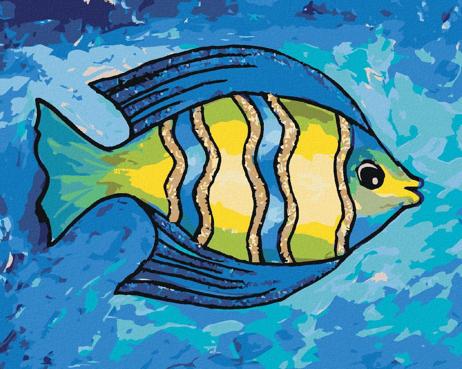 Žlutomodrá rybka, 40×50 cm, vypnuté plátno na rám