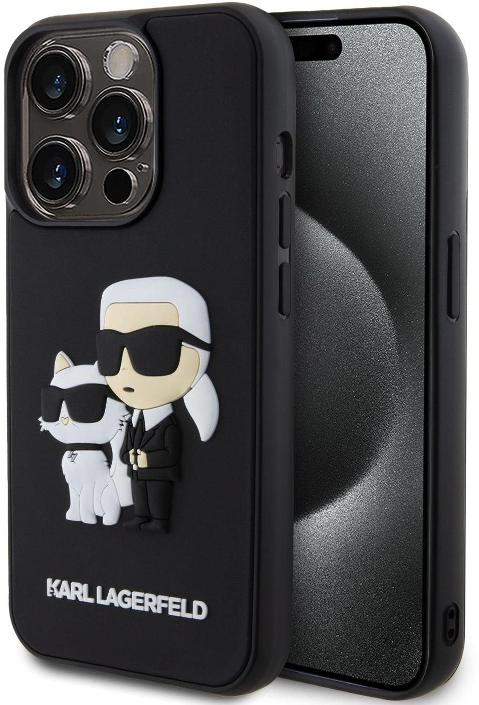 Karl Lagerfeld 3D Rubber Karl and Choupette Zadní Kryt pro iPhone 15 Pro Black