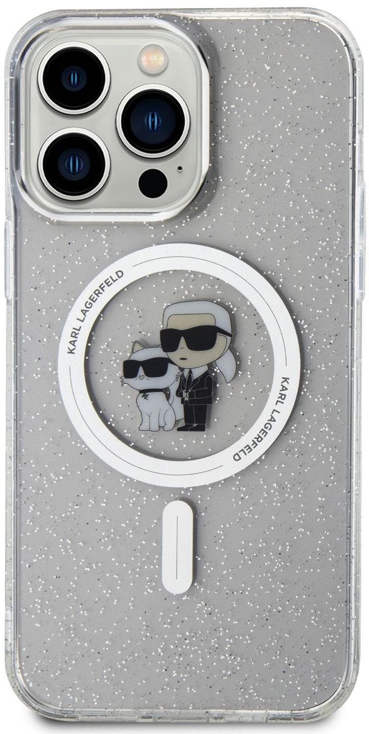Karl Lagerfeld IML Glitter Karl and Choupette MagSafe Zadní Kryt pro iPhone 15 Pro Max Transparent