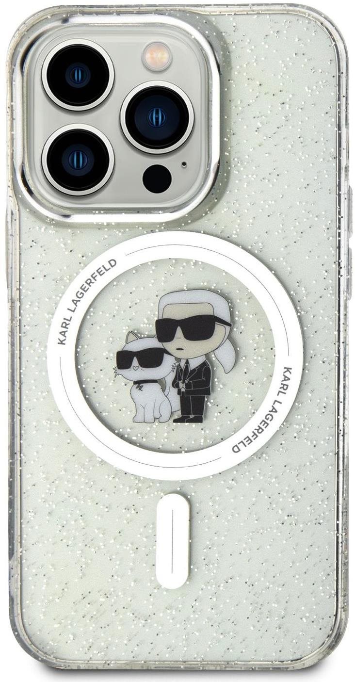 Karl Lagerfeld IML Glitter Karl and Choupette MagSafe Zadní Kryt pro iPhone 15 Pro Transparent