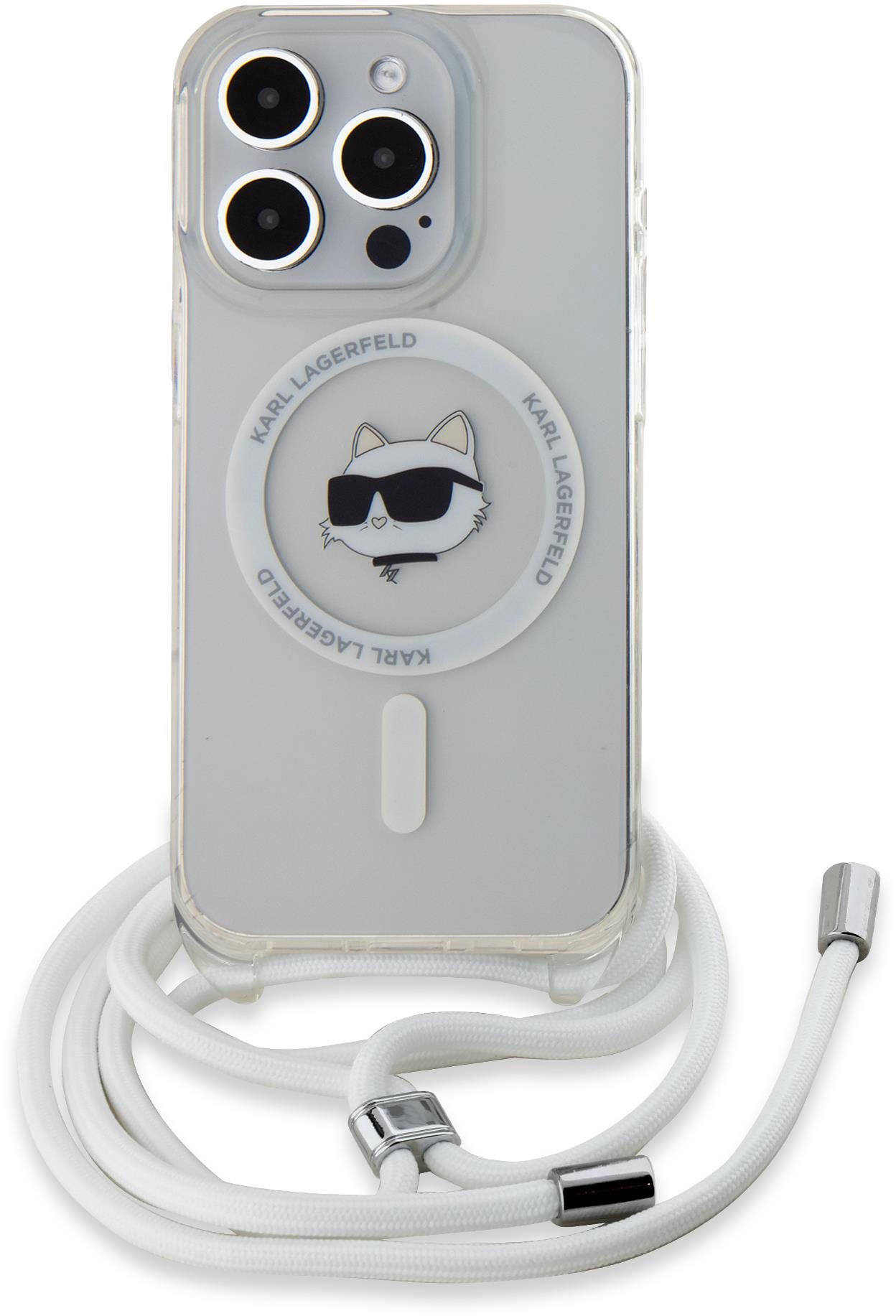 Karl Lagerfeld IML Crossbody Choupette Head MagSafe Zadní Kryt pro iPhone 15 Pro Max Transparent