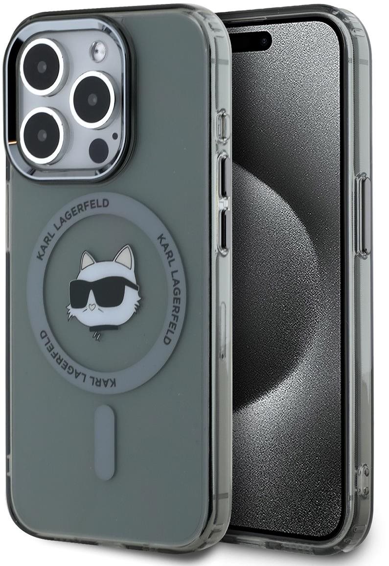 Karl Lagerfeld IML Choupette Head Metal Frame MagSafe Zadní Kryt pro iPhone 15 Pro Max Black