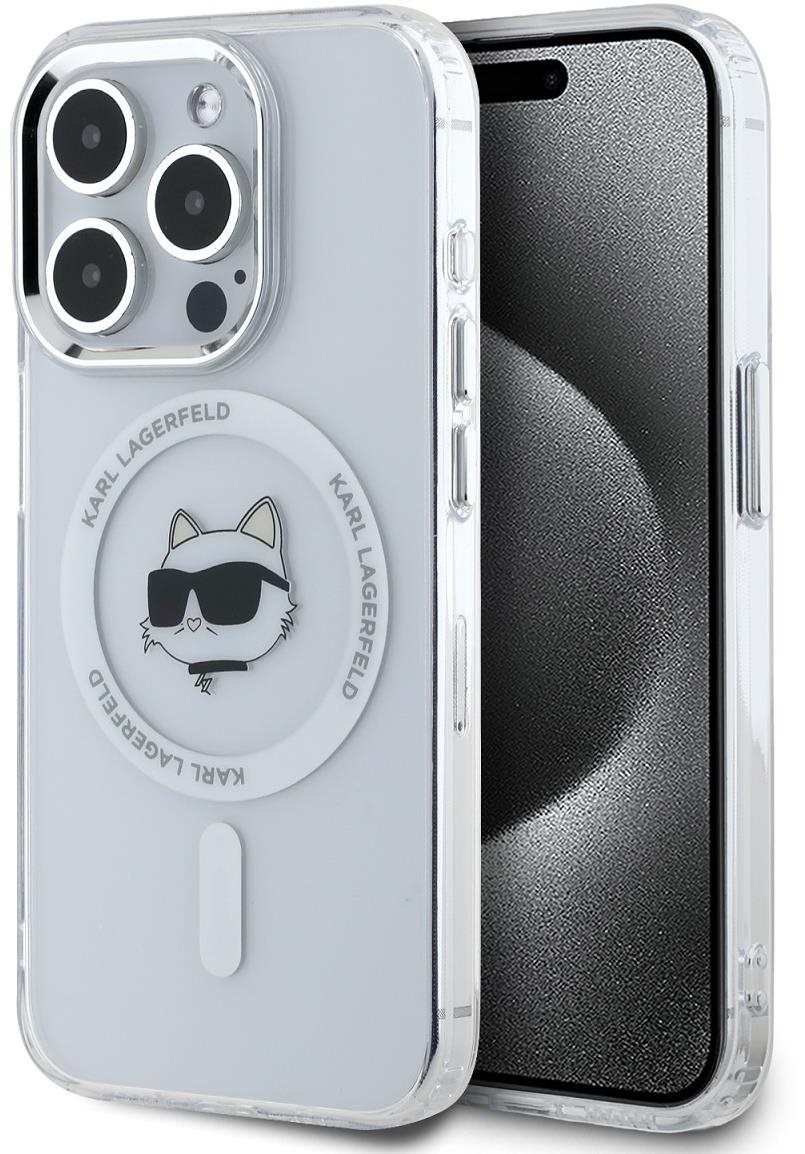 Karl Lagerfeld IML Choupette Head Metal Frame MagSafe Zadní Kryt pro iPhone 15 Pro Max Transparent