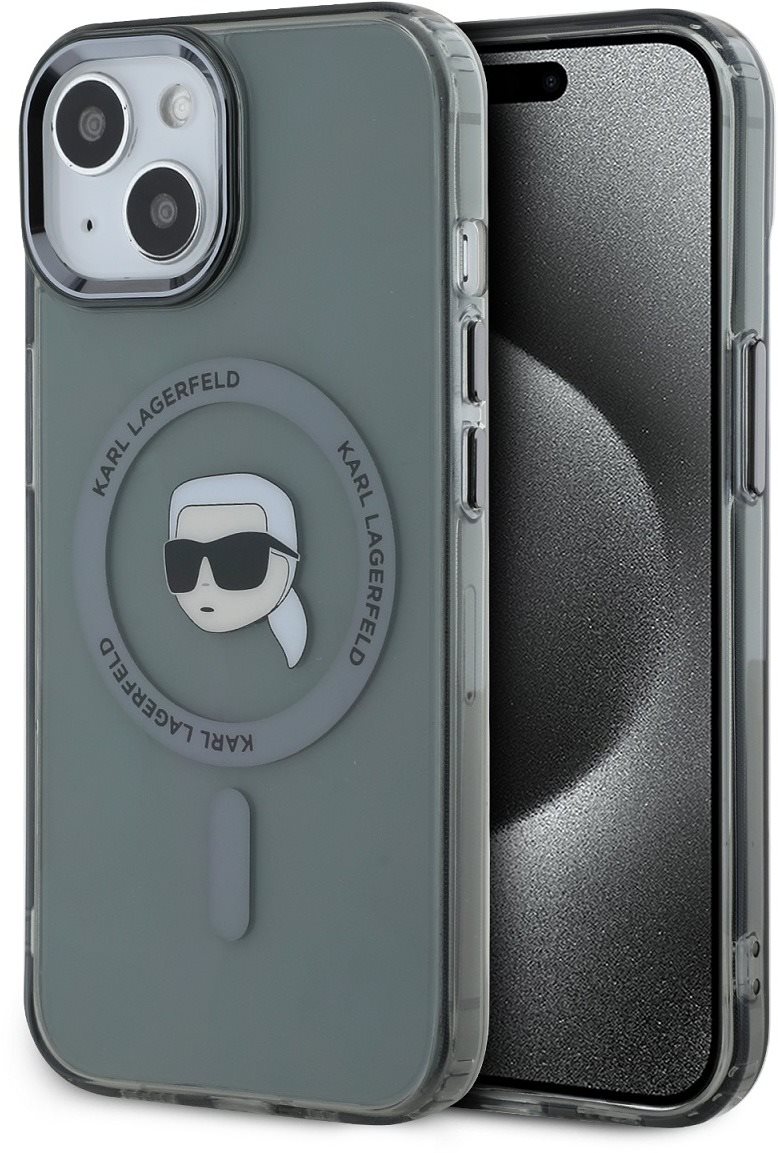 Karl Lagerfeld IML Karl Head Metal Frame MagSafe Zadní Kryt pro iPhone 15 Pro Black