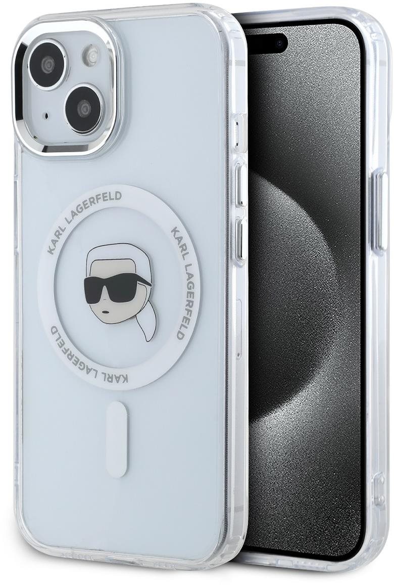 Karl Lagerfeld IML Karl Head Metal Frame MagSafe Zadní Kryt pro iPhone 15 Transparent