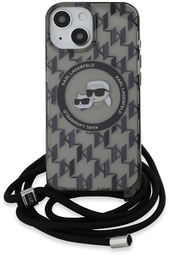Karl Lagerfeld IML Monogram Crossbody K&CH Heads MagSafe Zadní Kryt pro iPhone 15 Black