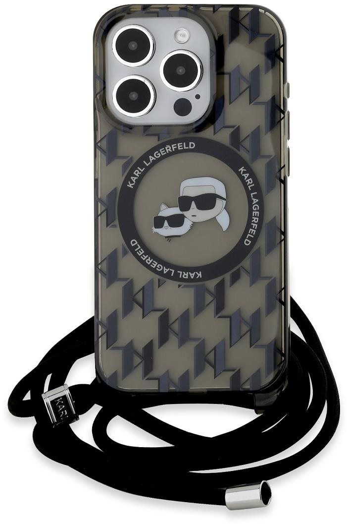 Karl Lagerfeld IML Monogram Crossbody K&CH Heads MagSafe Zadní Kryt pro iPhone 15 Pro Max Black