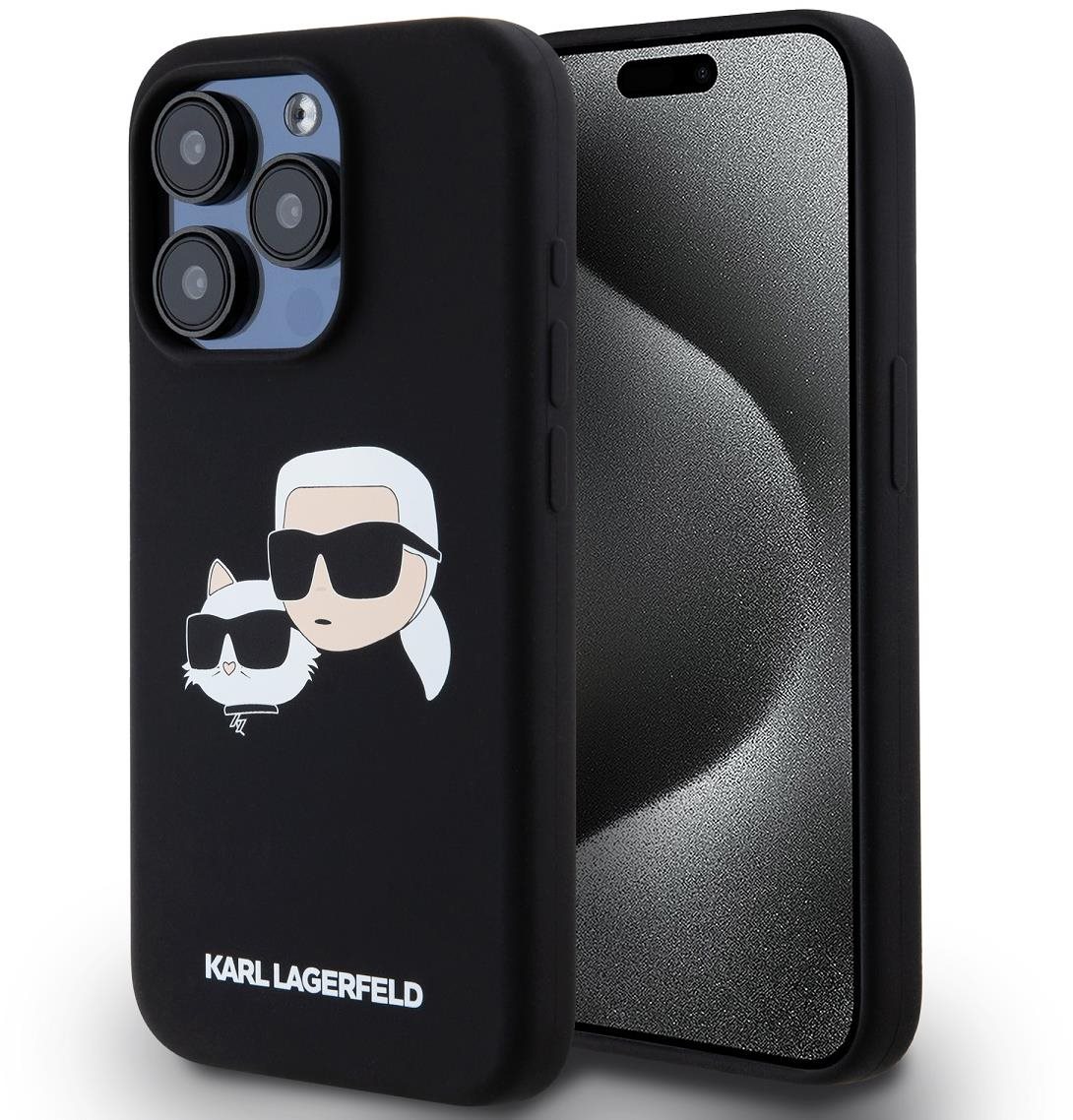 Karl Lagerfeld Liquid Silicone Double Heads MagSafe Zadní Kryt pro iPhone 15 Pro Black