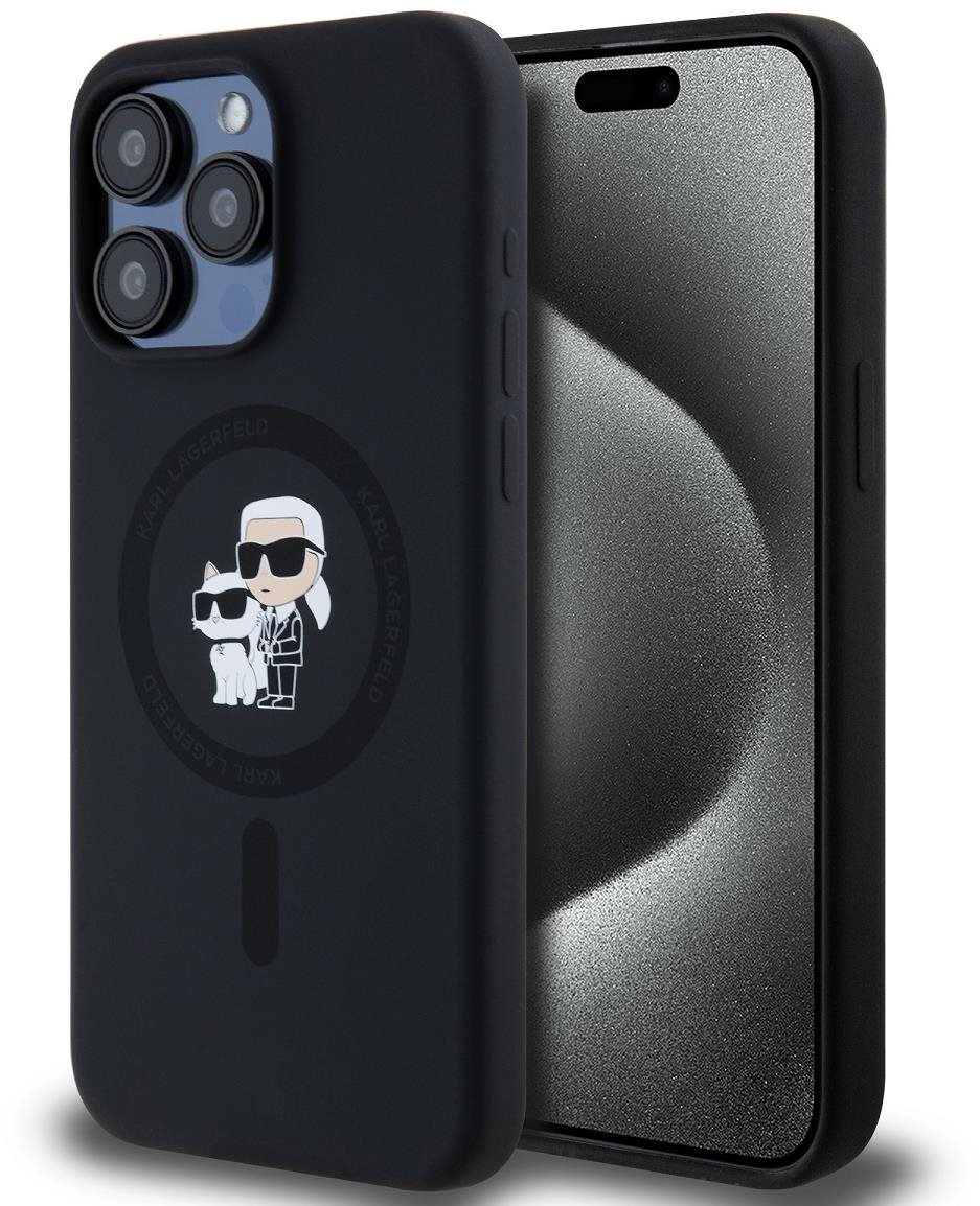Karl Lagerfeld Liquid Silicone Karl and Choupette MagSafe Zadní Kryt pro iPhone 15 Pro Max Black