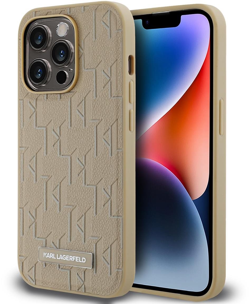 Karl Lagerfeld PU Leather Monogram Metal Logo MagSafe Zadní Kryt pro iPhone 14 Pro Beige