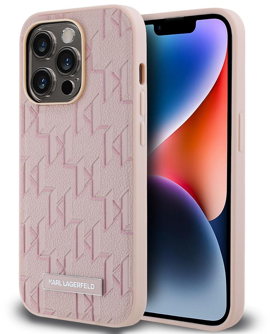 Karl Lagerfeld PU Leather Monogram Metal Logo MagSafe Zadní Kryt pro iPhone 14 Pro Max Pink