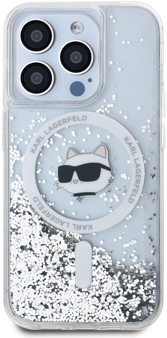 Karl Lagerfeld Liquid Glitter Choupette Head MagSafe Zadní Kryt pro iPhone 15 Pro Max Transparent