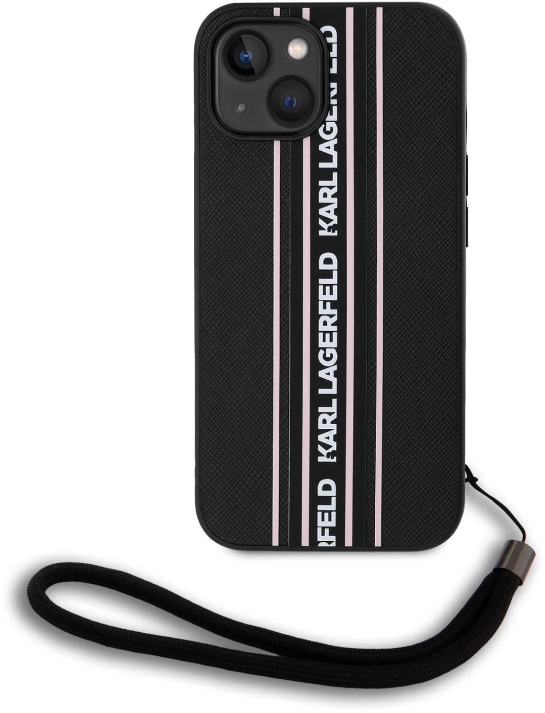 Karl Lagerfeld PU Saffiano Athleisure Stripe and Strap Zadní Kryt pro iPhone 15 Pink