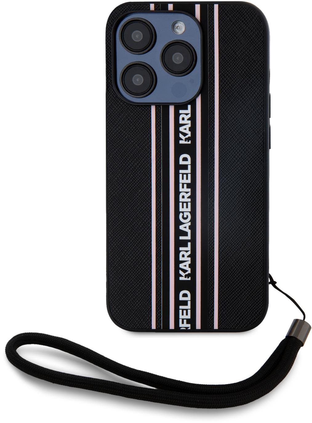 Karl Lagerfeld PU Saffiano Athleisure Stripe and Strap Zadní Kryt pro iPhone 15 Pro Max Pink